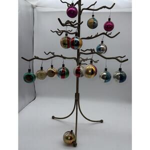 Vtg Lot Of 15 Mercury Glass Blown Poland Ornaments Color Stripe Mica Glitter